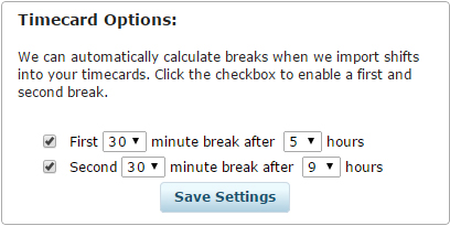 Timecard Break Settings